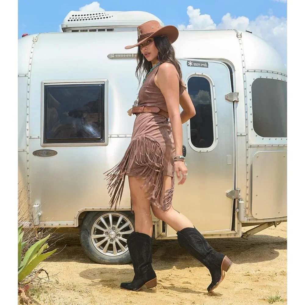 Women's Black Mid Calf Embroidery Cowgirl Boots Retro Snip Toe Western Boot